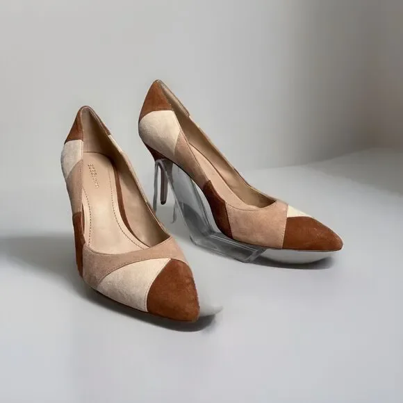 BCBGeneration Heels Brown Beige Patchwork Suede Leather Pumps Shoes Size  M